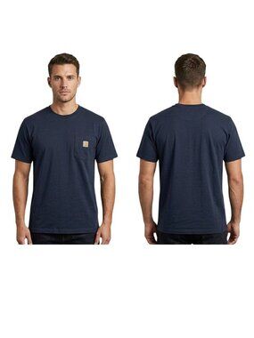 Carhartt Mens Navy Short-Sleeve Pocket T-Shirt 100% Cotton Casual Workwear M